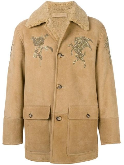 Alexander Mcqueen Embroidered And Embellished Shearling Jacket In Brown