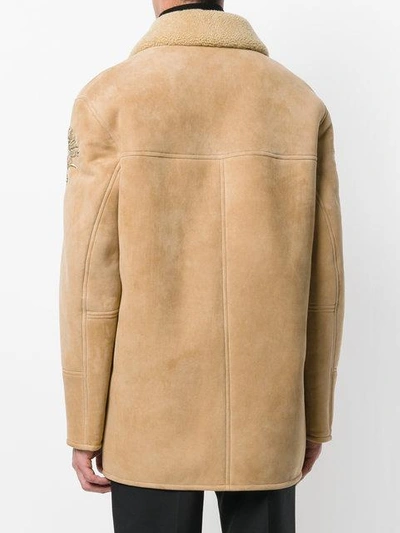Shop Alexander Mcqueen Embroidered Shearling Coat In Brown