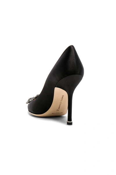 Manolo Blahnik Hangisi 90 Satin Pumps With Fmc Crystal Buckle In Black Satin