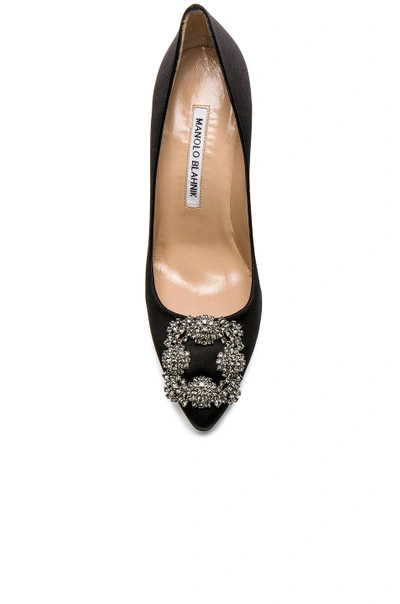 Manolo Blahnik Hangisi 90 Satin Pumps With Fmc Crystal Buckle In Black Satin