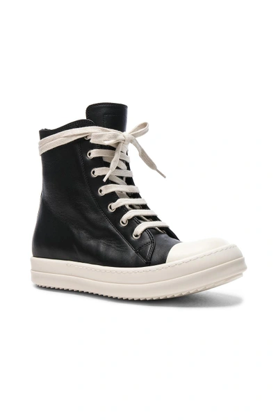 Shop Rick Owens Leather Sneakers In Black