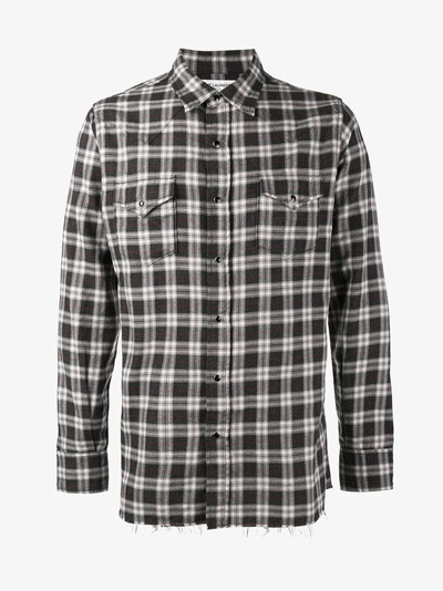 Shop Saint Laurent Classic Western Plaid Shirt In Grey