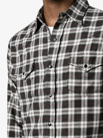 Shop Saint Laurent Classic Western Plaid Shirt In Grey