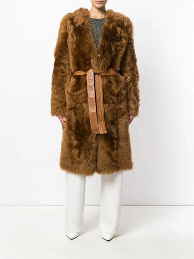 Rochas 웨이스트 벨트 퍼 코트