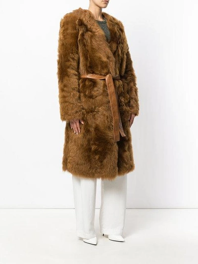 Rochas 웨이스트 벨트 퍼 코트