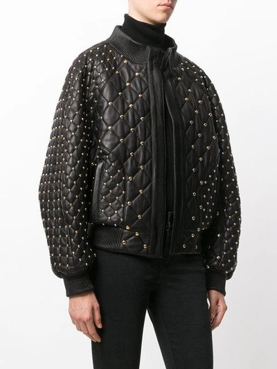 Balmain Studded Quilted Leather Bomber Jacket In Black | ModeSens