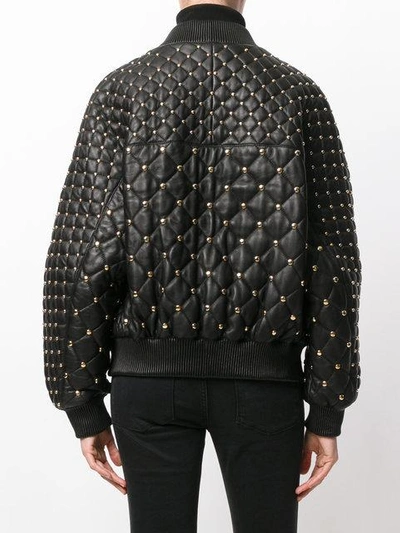 Balmain Studded Quilted Leather Bomber Jacket In Black