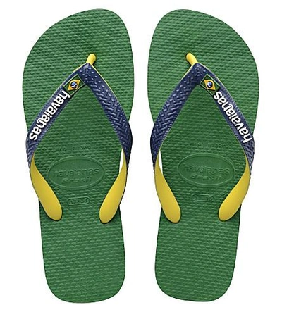 Shop Havaianas Brazil Logo Rubber Flip-flops In Green/navy Blue