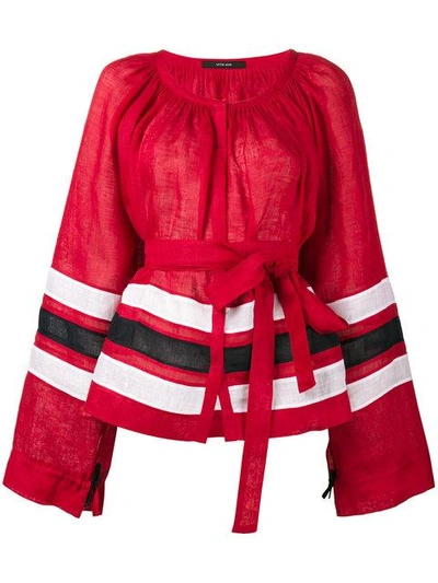 Shop Vita Kin Striped Bell Sleeve Tunic In Red