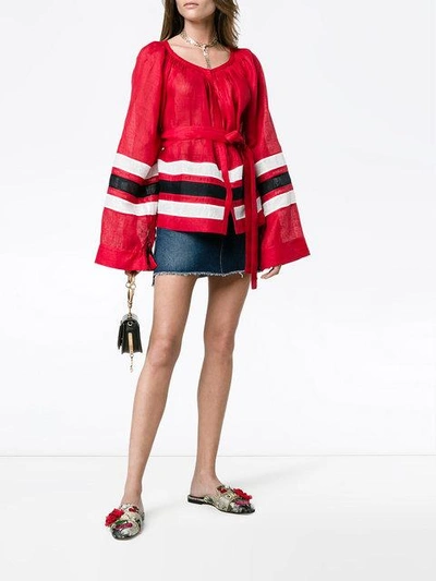 Shop Vita Kin Striped Bell Sleeve Tunic In Red