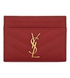 Saint Laurent Quilted Monogram Leather Card Holder, Red In Red Gold