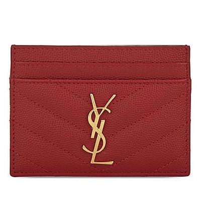 Shop Saint Laurent Monogram Quilted Leather Card Holder In Red Gold