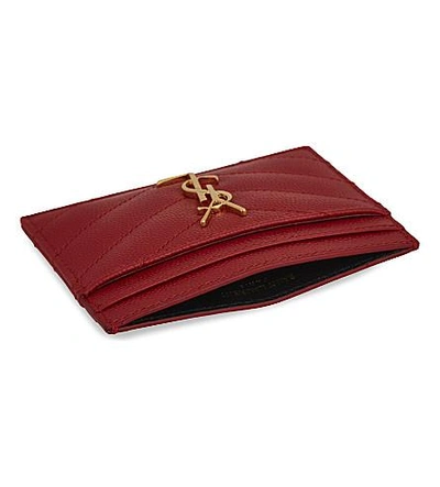 Shop Saint Laurent Monogram Quilted Leather Card Holder In Red Gold
