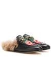GUCCI PRINCETOWN FUR-LINED LEATHER SLIPPERS,P00274657