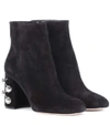 MIU MIU EMBELLISHED SUEDE ANKLE BOOTS,P00268732-10