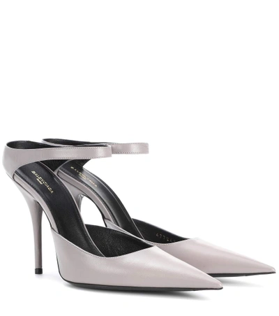 Balenciaga Leather Point-toe Mule Pump, Gray In Gris Perle