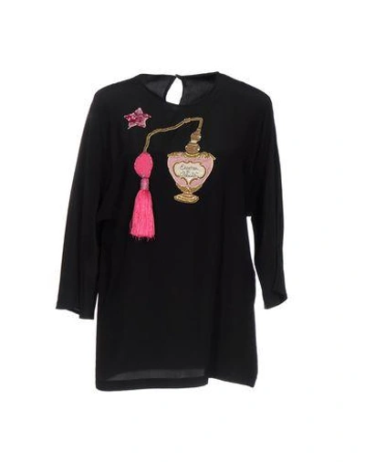 Shop Dolce & Gabbana Woman Top Black Size 6 Silk, Polyester, Glass, Brass, Cotton