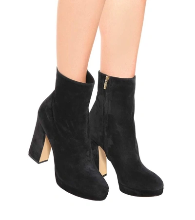 Shop Ferragamo Bolzano Suede Ankle Boots In Black