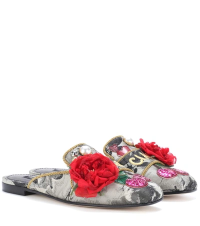 Shop Dolce & Gabbana Embellished Mules In Grigio Medio