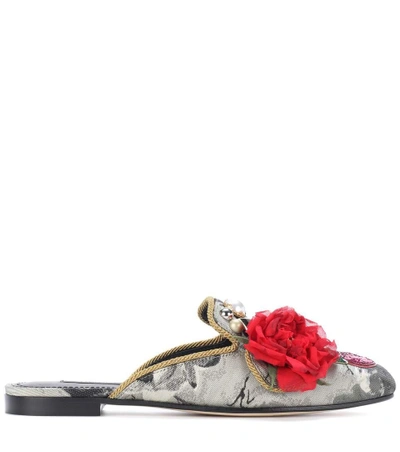 Shop Dolce & Gabbana Embellished Mules In Grigio Medio