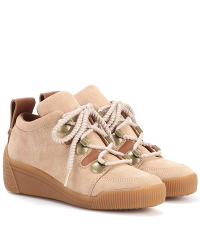 See By Chloé Leather-trimmed Nubuck Wedge Sneakers In Caeapa-eatural