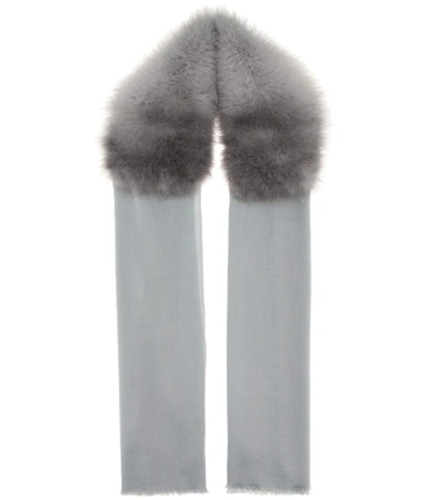 Valentino Cashmere And Fur Scarf In Grey