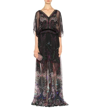 Shop Roberto Cavalli Printed Silk Dress In Black