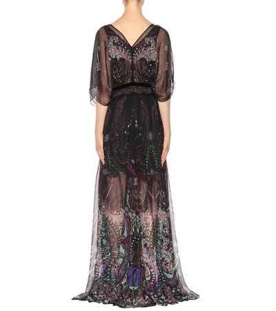 Shop Roberto Cavalli Printed Silk Dress In Black