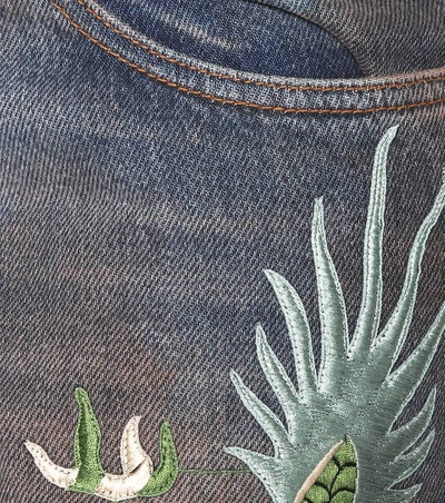 Shop Gucci Embroidered Boyfriend Jeans In Blue
