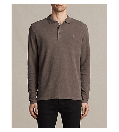 Allsaints Clash Long-sleeved Polo Shirt In Iron Blue