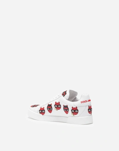 Shop Dolce & Gabbana Printed Leather Portofino Sneakers In White