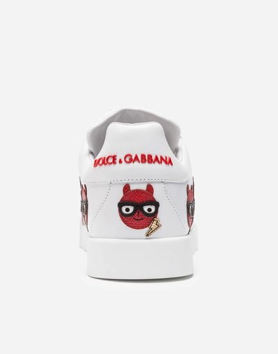 Shop Dolce & Gabbana Printed Leather Portofino Sneakers In White