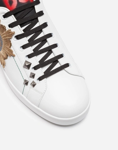 Shop Dolce & Gabbana Leather Sneakers With Appliqué In Multicolor