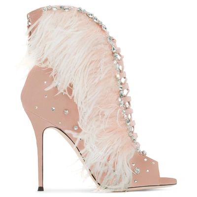 Shop Giuseppe Zanotti - Pink Suede Boot With Feathers Charleston