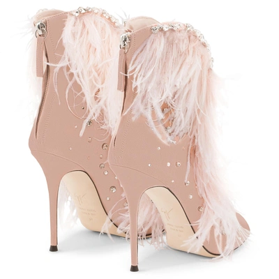 Shop Giuseppe Zanotti - Pink Suede Boot With Feathers Charleston