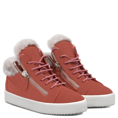 Shop Giuseppe Zanotti - Pink Suede Mid-top Sneaker With Ram Inserts Kriss