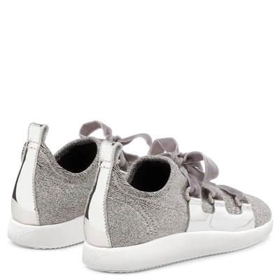 Shop Giuseppe Zanotti - Silver Glitter Fabric 'runner' Sneaker Maggie