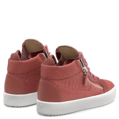 Shop Giuseppe Zanotti - Pink Python-embossed Calfskin Mid-top Sneakers Kriss