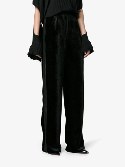 Shop Navro Glitter Velvet Wide-leg Trousers In Black