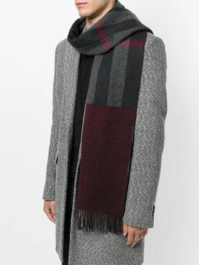 Shop Burberry Reversible Check And Melange Cashmere Scarf In Grey