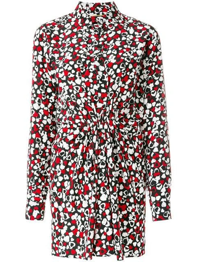 Shop Saint Laurent Gathered Waist Shirt Dress - 1679 Black/white/red