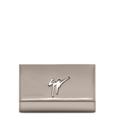 Shop Giuseppe Zanotti - Patent Leather Clutch With Signature Cleopatra In Grey