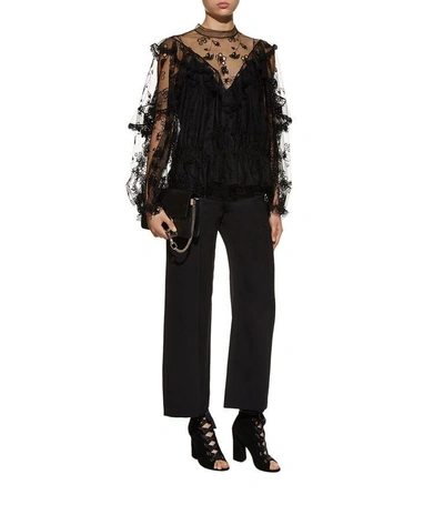 Shop Chloé Embroidered Ruffle Tulle Blouse In Black