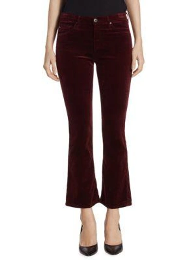 Shop Ag Jodi High-rise Cropped Flare Velvet Trousers In Deep Currant