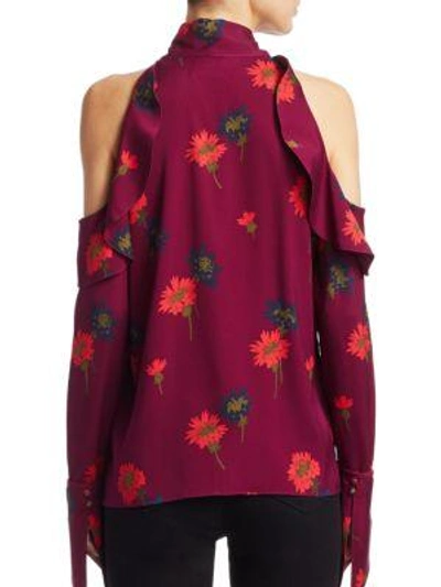 Shop Tanya Taylor Adrienne Floral-print Bell-sleeve Silk Top In Plum