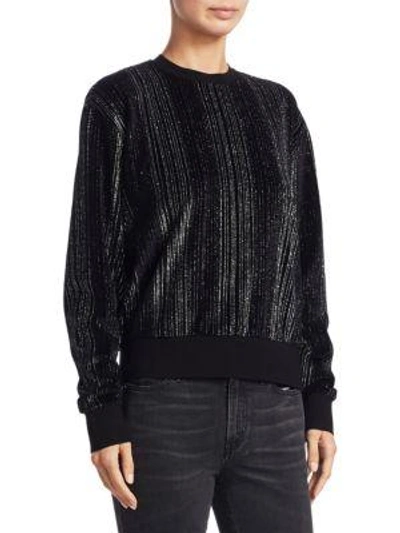 Shop Saint Laurent Velour Metallic Sweatshirt In Black