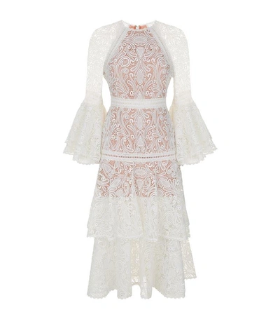Alexis Tiered Lace Midi Dress In White