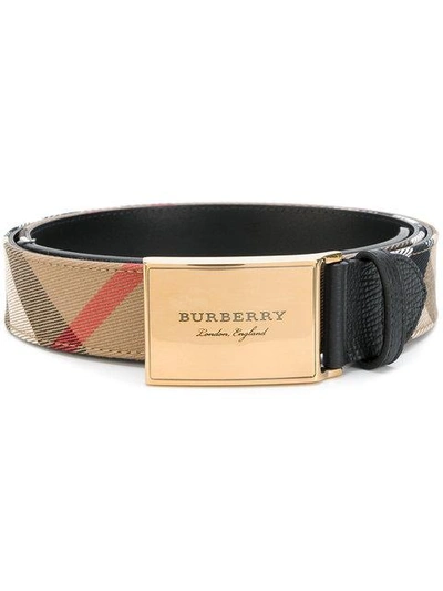 Shop Burberry Plaque Buckle House Check And Leather Belt - Brown