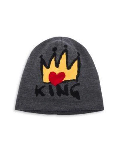 Dolce & Gabbana Embellished Crown Beanie In Grey Inlay Yellow