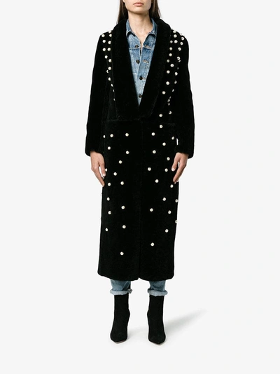 Shop Navro Pearl Applique Coat In Black